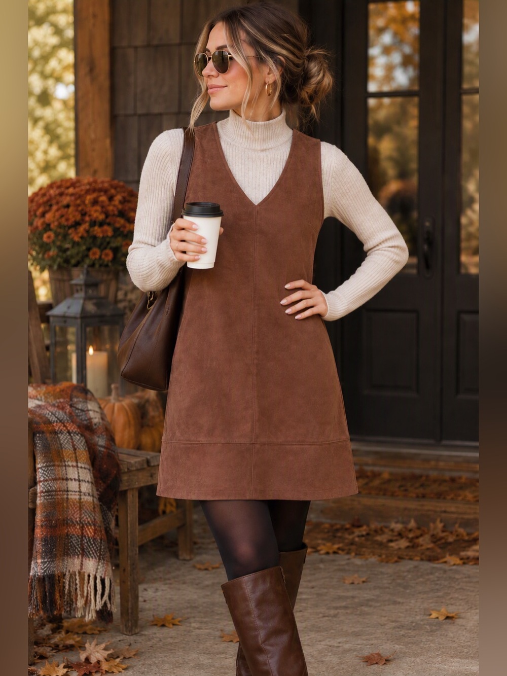 LOFT NWT Faux Suede V-Neck Sleeveless Mini Dress Brown Size 6